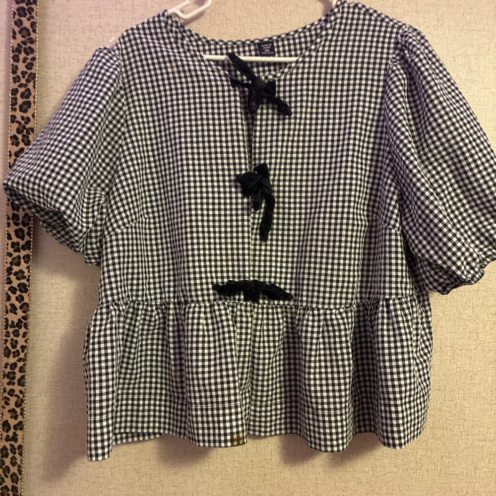 SHEIN Black and White Gingham Kids Blouse